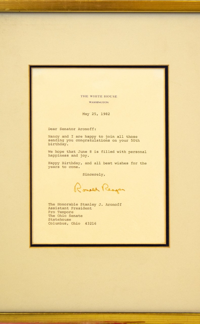 50th Birthday Letter from Ronald Reagan to Stanley Aronoff