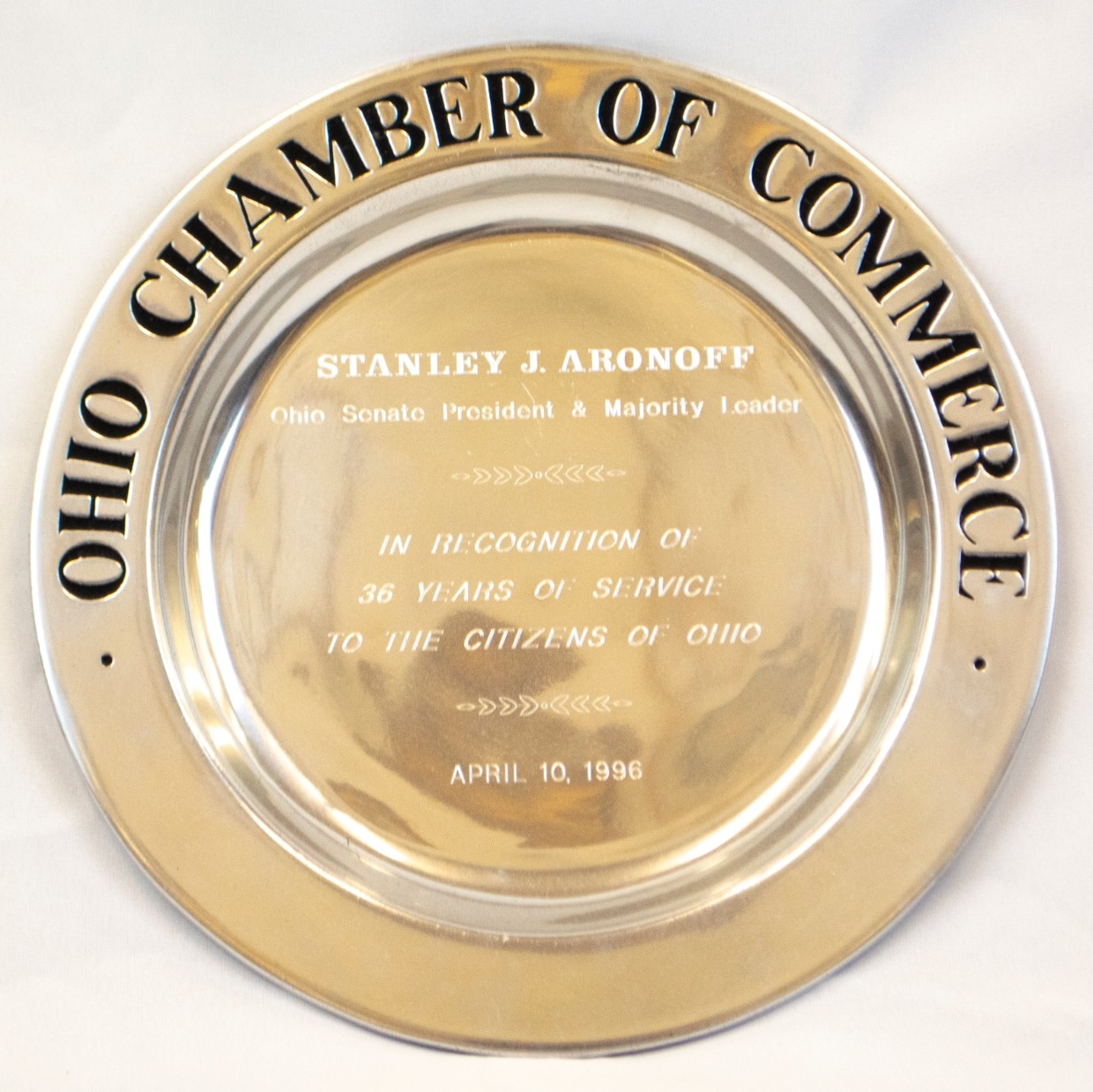 Ohio Chamber of Commerce to Stanley J Aronoff in recognition of 36 years of service to the citizens of Ohio