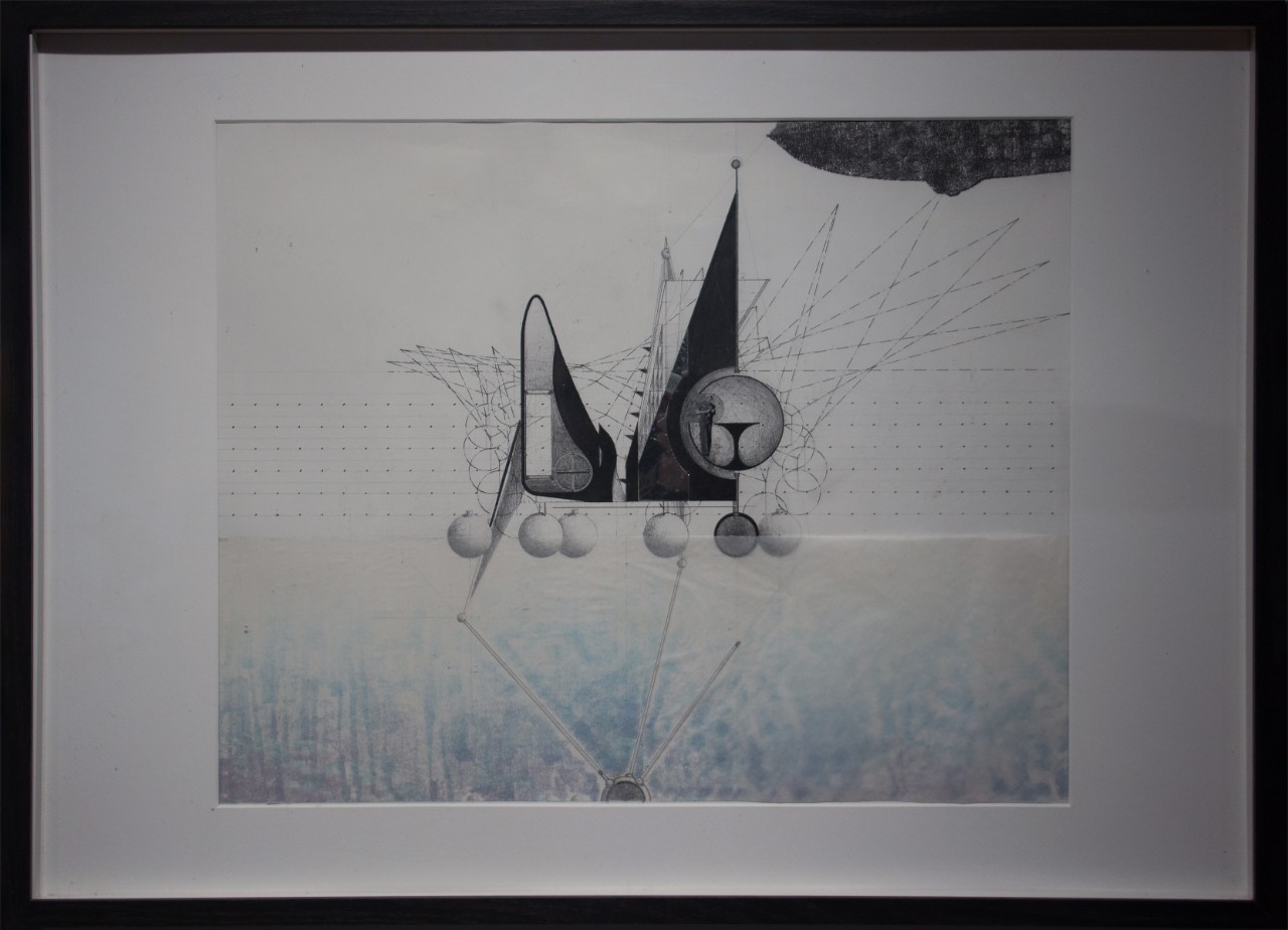 Aaron Tobey, House of Puzzle Maker, section through working/sleeping spaces at low tide, mixed media