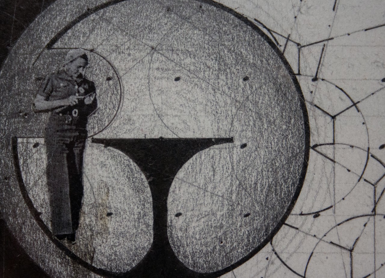 Aaron Tobey, House of Puzzle Maker, section through working/sleeping spaces at low tide, mixed media, detail