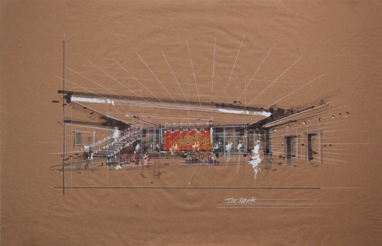 Michael Schuster, Cincinnati Riverfront, ink on paper