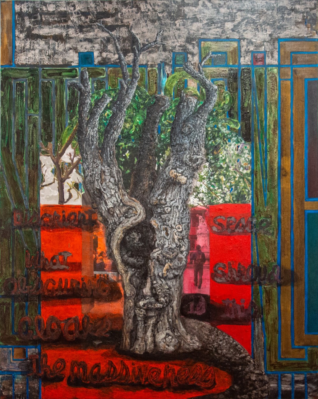 Frank Herrmann, Tree Trunk/ Haiku-4 (The Dubrovnik Tree), acrylic and digital photo printed on fabric on canvas,