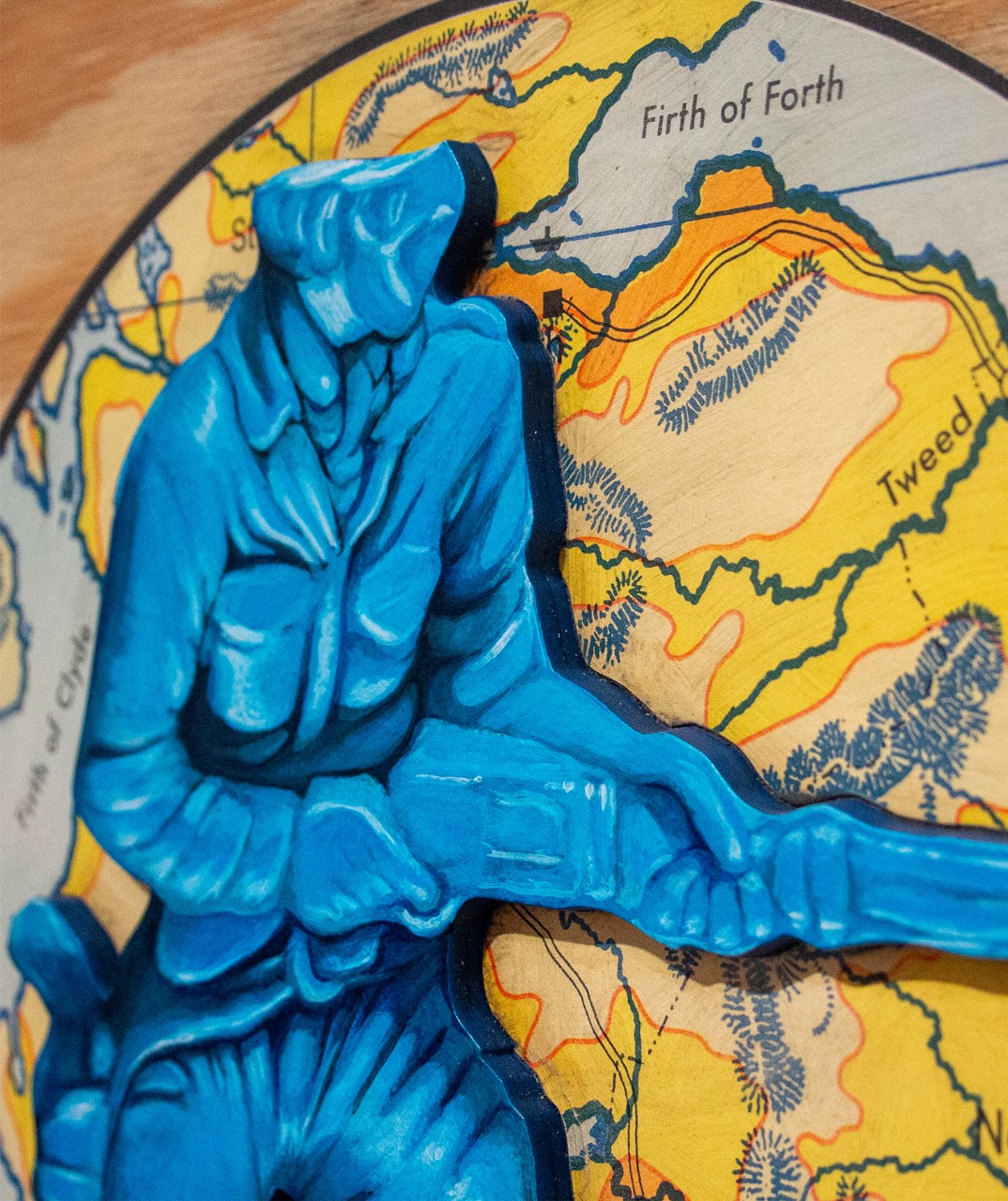 John Wolfer, Every Man, Any Man, acrylic and paper with laser etched plywood, detail