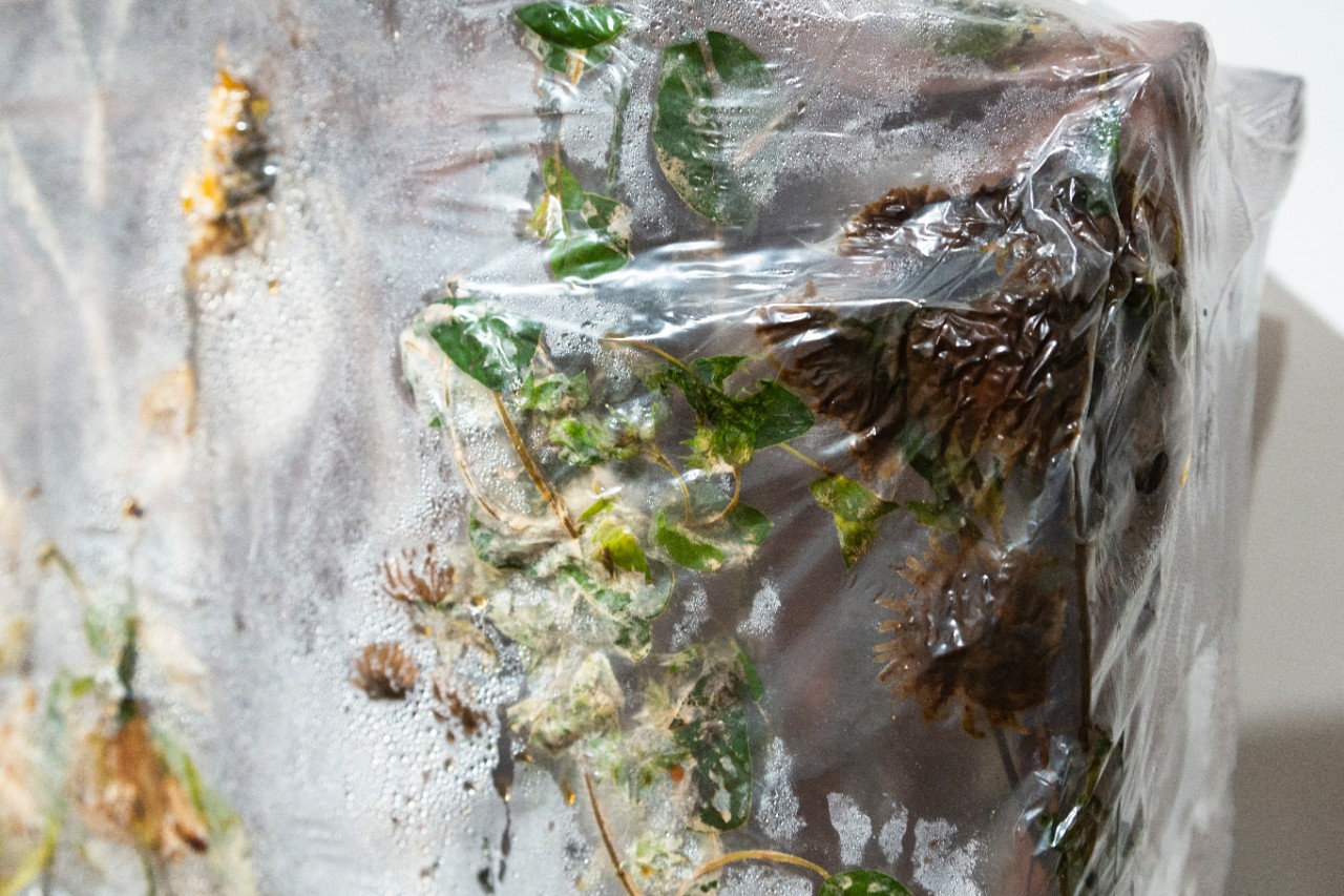 stoneware and plastic art installation