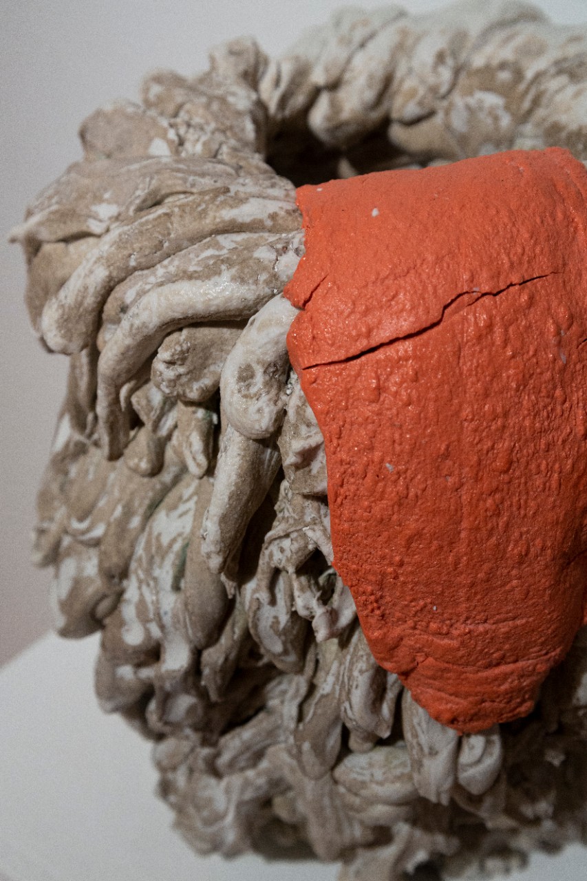 ceramic clumpy bowl with orange tongue