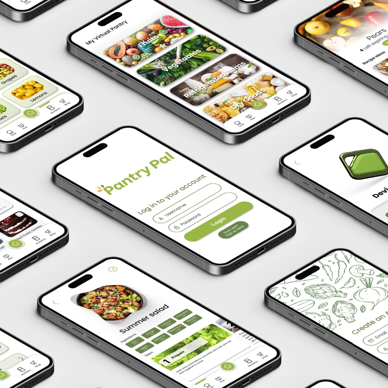 Image of Pantry Pal app on several cell phones